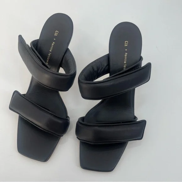 New GIA Borghini Pernille Teisbaek Black Perni Leather 2 Straps Slide Heel 10 - Picture 4 of 13